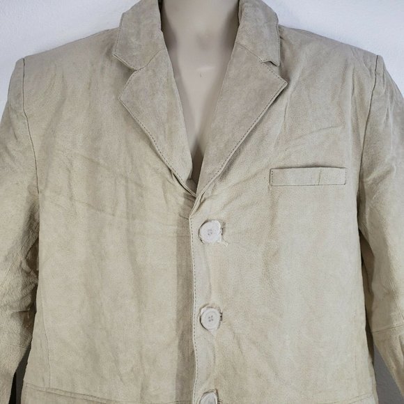 Haband Lions Den Leather Jacket‎ Mens Large Beige Lined Blazer Sport coat - Picture 6 of 10